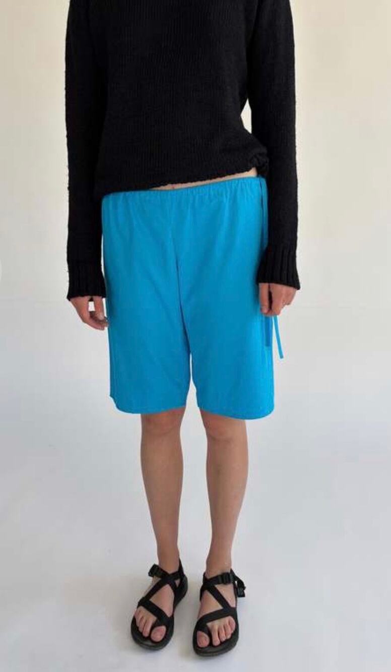 Brooke Callahan cotton poplin tie shorts aqua turquoise blue large L